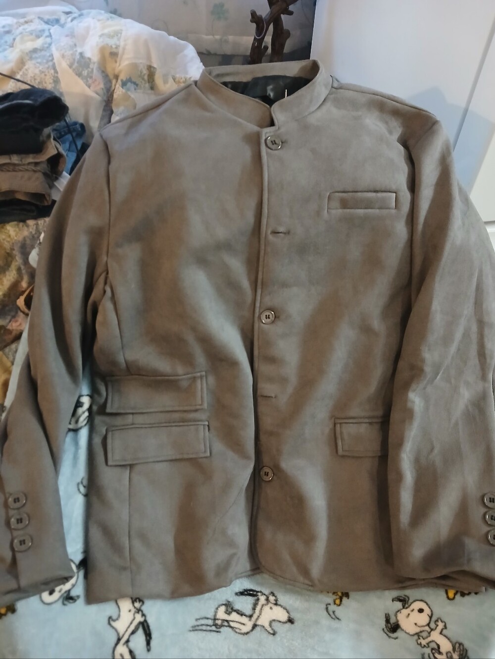 Men's Mandarin Collar Jacket in Gray